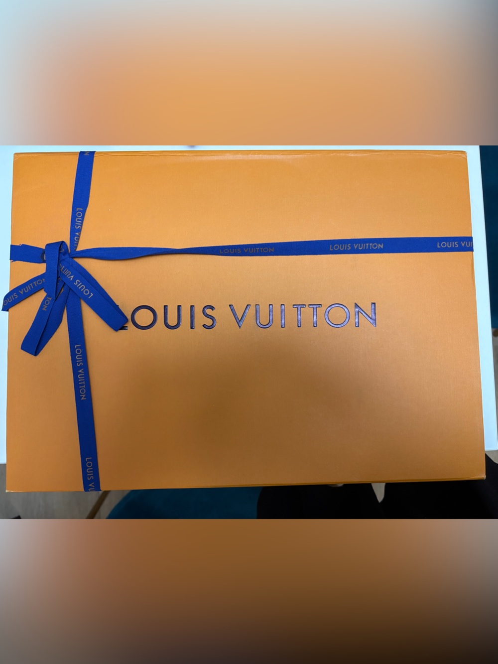 Louis Vuitton Orange Gift Box with Blue Ribbon